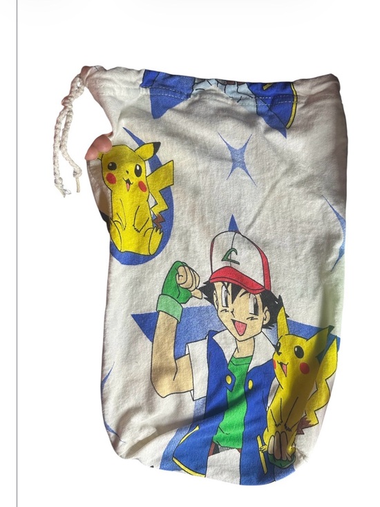 Pokemon Other - Pokemon White Blue Yellow Ash & Pikachu Drawstring Bag
